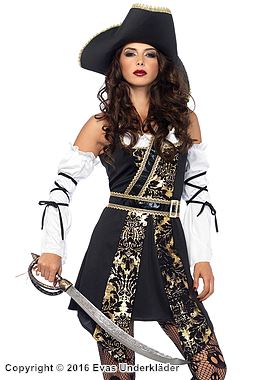 Kvinnlig piratkapten, maskeradklänning i brokad med bälte